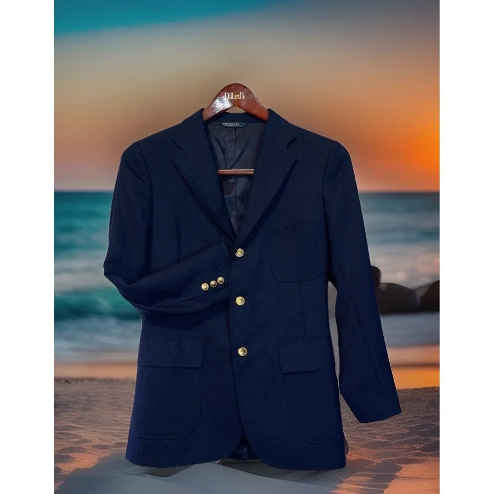 Polo Ralph Lauren Blazer Boys 20 Navy Blue Equestrian Gold Button Vintage Union‎